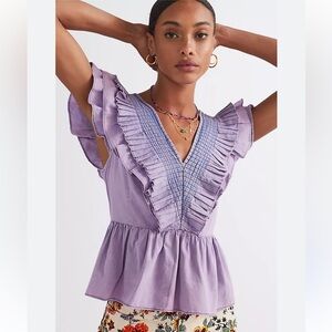 Anthropologie Purple Ruffle Blouse